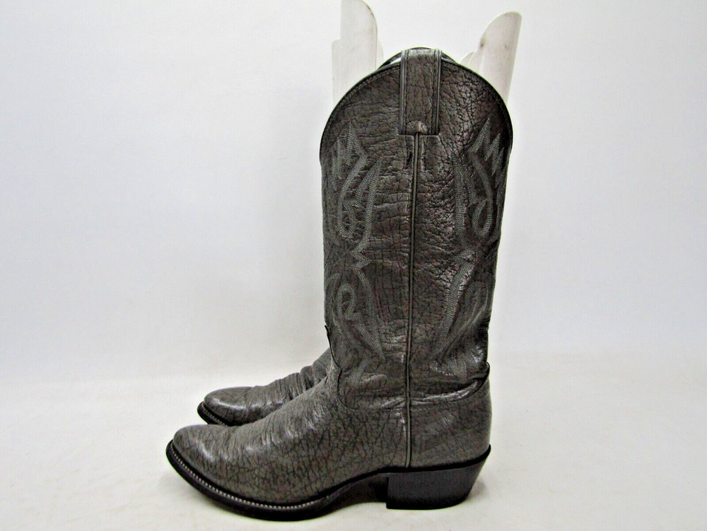 Justin Mens Size 9 D Gray Leather Cowboy Western Boots